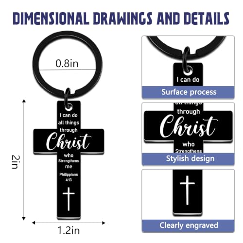 Christian Cross Keychain Inspirational Religious Gifts for Women Men Faith Black