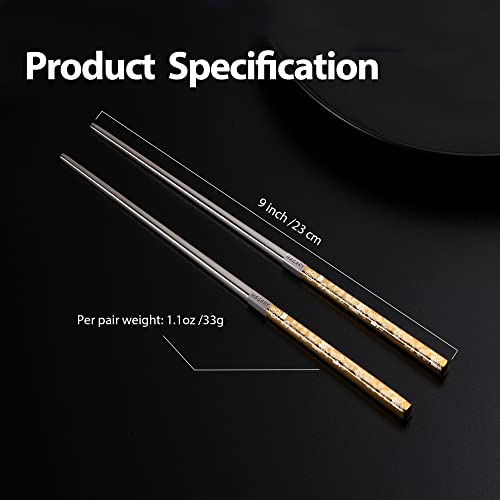 Hagary Dragon Chopsticks Metal Reusable Designed In Korea Japanese Style Stainless Steel 316 18/10 Non-Slip Dishwasher Safe Laser Etched (Gold - 5 Pairs) Gold - 5 Pairs