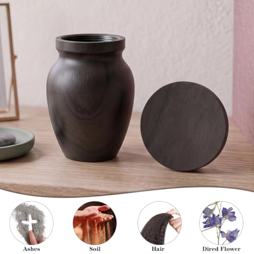 Small Urns for Human Ashes, Metal Mini Urn with Wood Grain Finish, Ebony Ebony 1 Pack