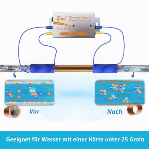 Electronic Water Descaling System, Salt-free Descaler, Limescale Reduction for All Types of Hydraulic Hoses (Silver) silver