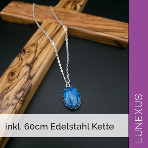 Miraculous Medal Necklace, Blue Stainless Steel, Pendant 3cm,