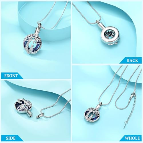 zeqingjw Cat Cremation Jewelry Urn Necklace for Ashes for Pet,Funeral Ashes Keepsake Urn Necklace Pendant Memorial Jewellery Silver-Blue