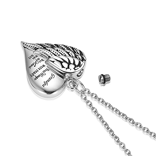 Cremation Jewelry for Ashes Engraved Your Wings were Ready but My Heart was Not Heart Urn Necklace Memorial Pendant (TX-Grandpa)