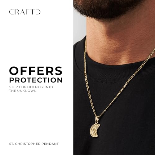 CRAFTD | St. Christopher Pendant Necklace | 51cm Figaro Chain Gold 20.87 Inches 15 Millimetres