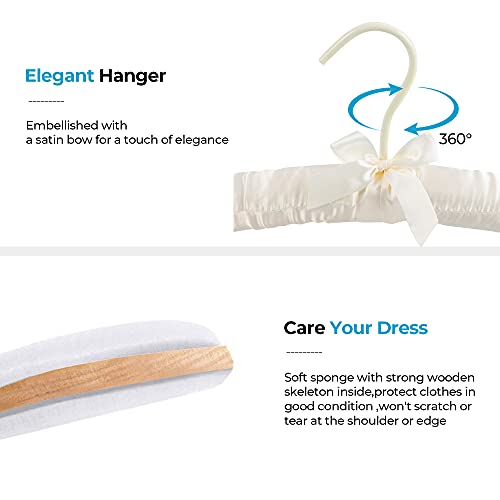 JS HANGER Padded Hanger for Sweaters - 17 Inch Extra Large Heavy Duty Satin Covered Coat Hangers No Shoulder Bump for Women Clothes, Sweaters, Dresses, Clothing, Weddings, Lingerie Pack of 10, Ivory Ivory White