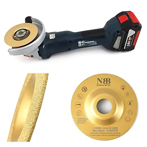 NBB Brazed Diamond Grinding Wheel, Dry or Wet Grinding on Granite, Marble, Ceramic, Tiles, Porcelain, Stone, Masonry with 22.23mm Shank, Connected to Angle Grinder (Medium, 1) Mittel, 100 mm
