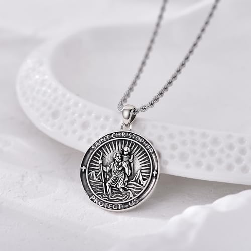 St Michael/St Peregrine/St Christopher Necklace for Men silver-St Christopher