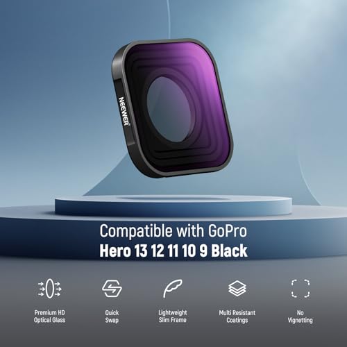 NEEWER ND Filter Compatible with GoPro Hero 13 12 11 10 9 Black, 4 Pack ND4 ND8 ND16 ND32 Neutral Density Lens Filter Kit HD Multicoated Slim Action Camera Accessory, FL-GP9 Plastic Frame 4 Packs ND