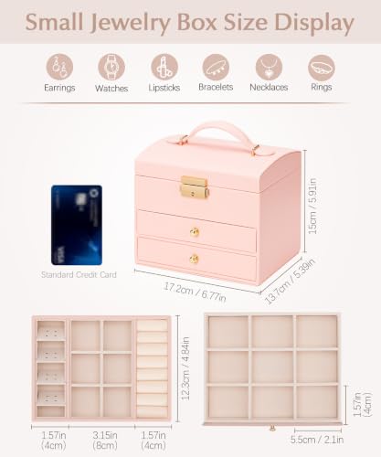 Homde Small Jewelry Box for Girls: 3-Layer Lockable Organizer (Blush Pink) Blush Pink