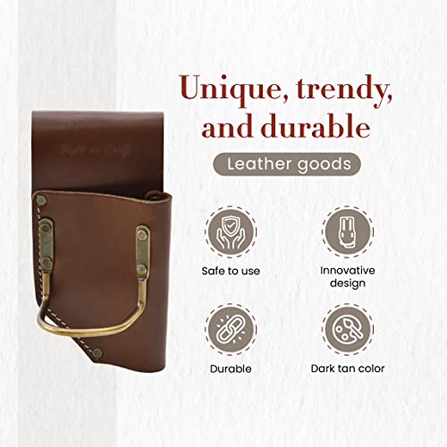 Style N Craft dark tan full-grain leather pliers and hammer holder tool pouch