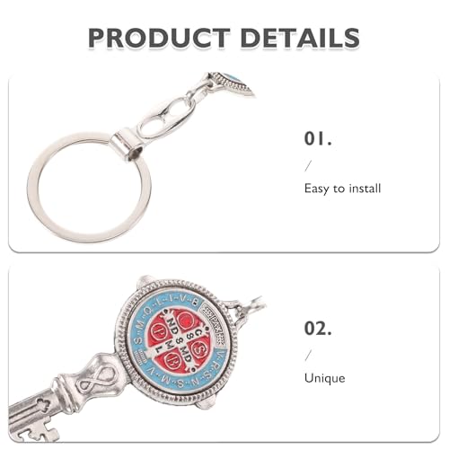 Operitacx 10pcs Key Shaped Saint Benedict Medal Keychain Pendant
