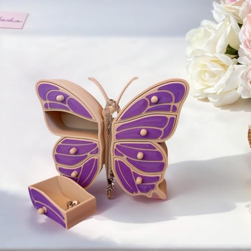 TIME&TRAVE Butterfly Jewelry Stand Holder Organizer - 3D Printed Dual-Color Storage Box with 8 Drawers for Necklaces, Rings, Earrings Dreamy Gift Idea