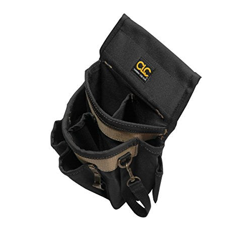 Custom Leathercraft 1505 electrician's tool pouch, 10-pocket black and tan design