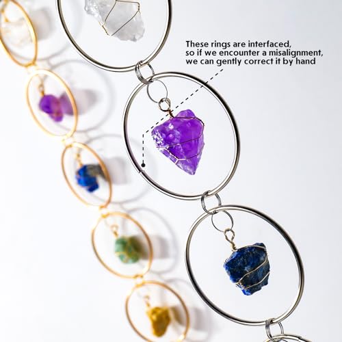 7 Chakra Wall Hanging Decor - Natural Raw Crystal Gemstone for Healing, Chakra Balancing, Meditation Gifts, Indoor Outdoor Spiritual Home Decoration (Silver Round) Silver Crystal Stone