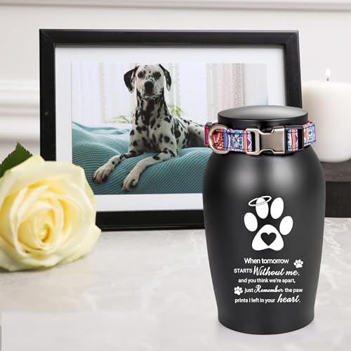 Pet Urns for Dogs Ashes - Paw Print Cremation Jewellery Black Memorial Keepsake Urn, Remembrance for Pet Loss When tomorrow starts without me