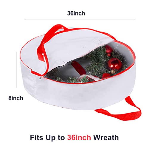 Christmas Wreath Storage Bag 36inch -Large Christmas Wreath Storage Container-Durable Oxford Fabric, Dual Zippered, Easy to Slip The Wreath in & Out, Protect Wreath Garlands from Dust-White,Pack of 2 White, 2pack 36 X 8 inch