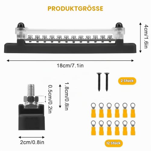 Bus Bar 150A, Power Distribution Block 12V-48V DC BusBar Box with Cover and 12 x M4 Terminal Bolts Busbars Distribution Block for Cars Motorhomes Marine Solar