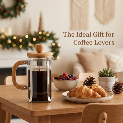 Sivaphe 12 oz French Press Coffee/Tea Maker Single Cup Espresso Press Stainless Steel Filter 0.35L High Borosilicate Carafe Durable Bamboo Handle Small Coffee Maker 12 oz Bamboo