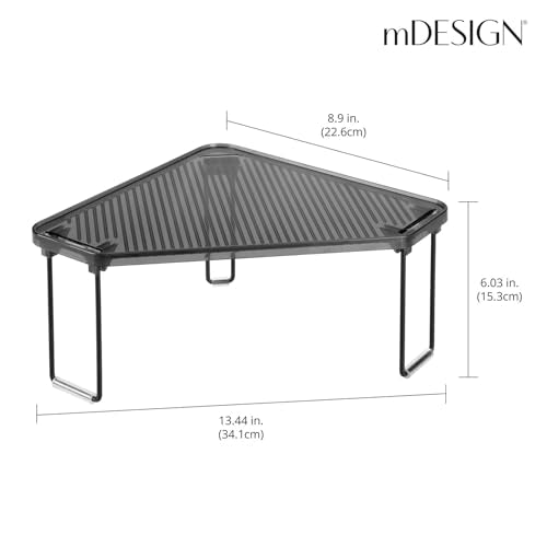 mDesign Plastic/Steel Corner Stackable Rack, Storage Organizer Shelf for Bathroom, Vanity, Countertop, Sink, Cabinet, Holds Makeup, Shower Accessories, Ligne Collection - 2 Pack - Black/Smoke Gray Pack of 2