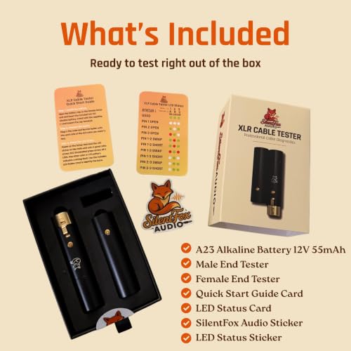 SilentFox Audio XLR cable tester, 3-pin microphone continuity checker with compact handheld design