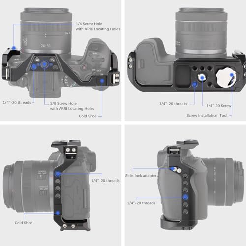 Leftfoto Camera Cage for Canon R8 - Camera Protection Frame Rig for EOS R8 with Arca Base,Cold Shoe,Strap Slot,1/4 3/8 in Screw Holes,Compatibility with DJI RS2 3 Stabilizer- for Vlog Video Shooting