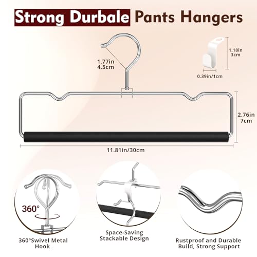 DOIOWN Pants Hangers,No Crease Non-Slip Foam Padded Metal Hangers 10 Black