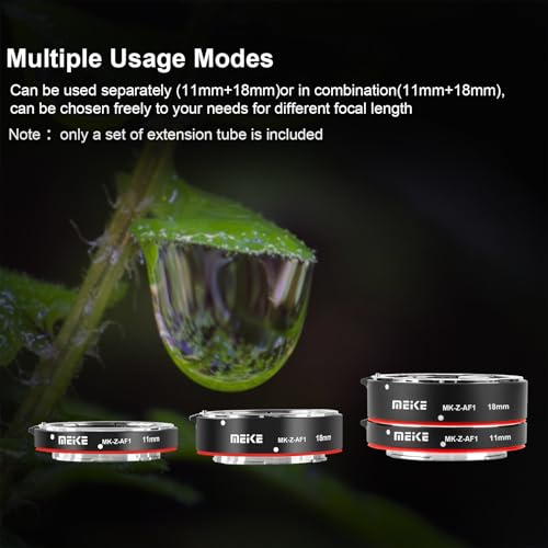 Meike MK-Z-AF1 11mm 18mm Full Frame Macro Metal AF Auto Focus Extension Tube Adapter Ring Kit Compatible with Nikon Z Series Cameras Z5 Z6 Z7 Z50 Z6II Z7II Z30 Zfc Z8