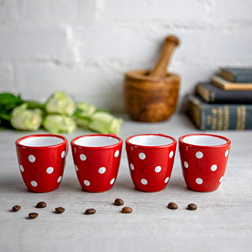 City to Cottage Ceramic Espresso Cups of 4, Small Expresso Shots, Demitasse, Perfect for Espresso Machine, Handcrafted Cups (Red Polka dot) Red