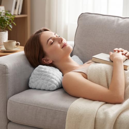 Buckwheat Cervical Pillow, Adjustable Neck Support Pillow for Sleeping, Organic Buckwheat Hull Pillow, Firm Breathable Neck Roll Pillow with Removable Cover for Back and Side Sleepers Grey