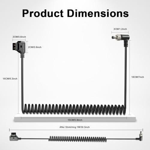 Alvin's Cables Atomos Monitor Coiled Power Cable Right Angle Locking DC 5.5 2.1 for Video Devices PIX-E7 PIX-E5 Touchscreen Display Hollyland Mars 400s coiled cable Right angle DC