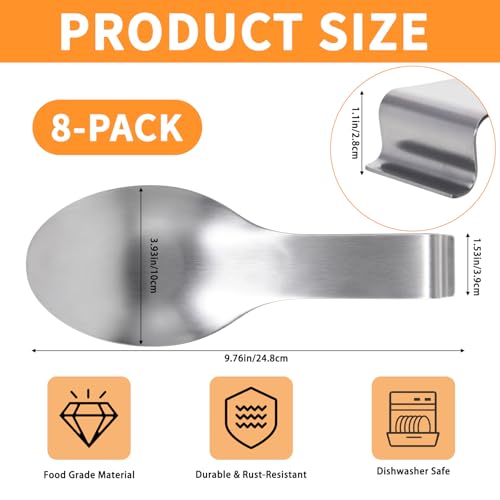 8 Pcs Stainless Steel Spoon Rest for Kitchen Counter, Metal Spoon Rest for Stove Top, Spatula Holder Heavy Duty Cooking Utensil Ladle Holder Drip Catcher for Coffee Station Bar Buffet Table Silver