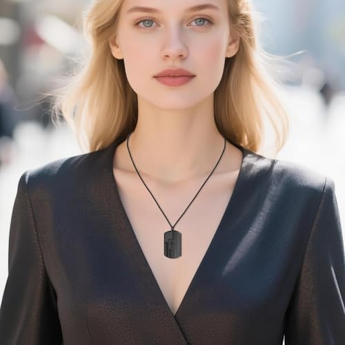 Dletay Cremation Necklace for Ashes Shield Urns Pendant Ashes Holder Stainless Steel Memorial Cremation Jewelry for Women Men Black