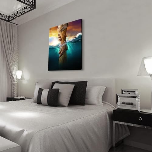 Jesus Christ Canvas Wall Art The Hand of God Jesus Reaching Into Water Christian Painting Prints Biblical Wall Decor Religious Room Decor for Church Living Prayer Bedroom Room Hospitals 24x36In canvas Jesus06 24"L x 36"W