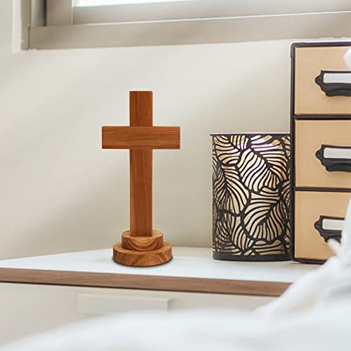 Attivolife Wood Cross Statue with Stand - Spiritual Christian Jesus Holy Cross, Religious Gift for Catholic Easter and Christmas, Wall Table Church Decoration for Home Room (5.5'' x 2.55'')