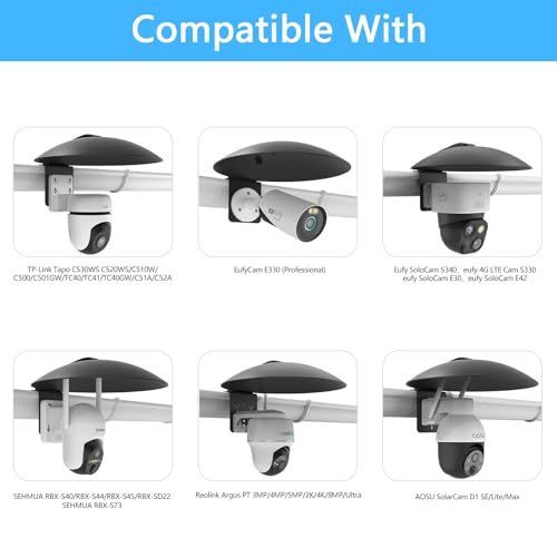 Universal Waterproof Outdoor Sun Rain Shade Shield Cover with Gutter Mount Bracket Compatible with eufy,AOSU,Reolink,TP-Link Tapo,SEHMUA,Cinnado and All 1/4'' Thread Security Camera (Black)