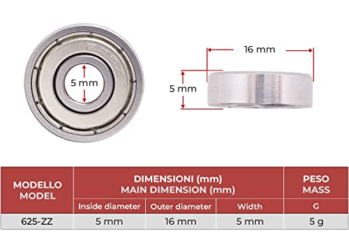 BSSTORE 625-ZZ Ball Bearings 5x16x5mm, Double Shielded Metal 625Z Chrome Steel Deep Groove Balls Double Screens Radial (3)