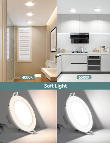 Aigostar LED Recessed Spotlights Flat 230 V 4.8 W LED Spotlights Bathroom IP65 Waterproof LED Recessed Lights, Natural Light 4000 K, Diameter 68 mm Hole Diameter, Round White, Set of 3 4000 K, 3 Pieces, Type B 4.8W，Weiß