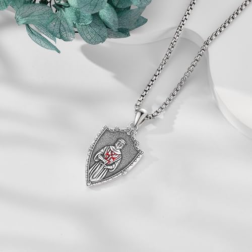 URONE Crusaders Templar Knights Necklace 925 Sterling Silver Armor of God Amulet Shield Pendant Protection Catholic Faith Jewelry Gifts for Men Women
