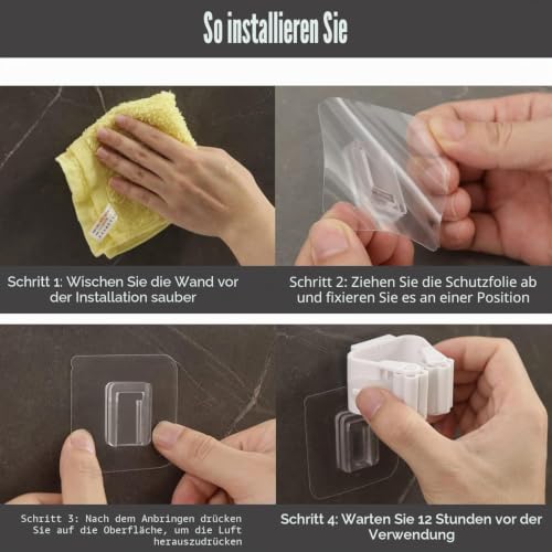 8 Pack Self Adhesive Mop Holder Wall Mounted Organizer Clip Broom Clips No Drilling for Bathroom Kitchen Office Closet Garden Garage Utility Room Tool Rack Storage - White