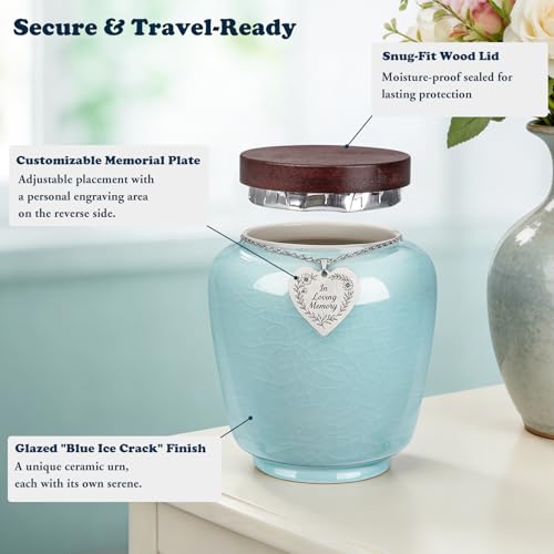 Abooxiu Medium Urns for Human Ashes Cremation Urns Keepsake Urn for Ashes, Ceramic Ice Crack Memorial Decorative Handcrafted Burial Funeral Urns for Adult Male Female Man and Woman Non-Customized