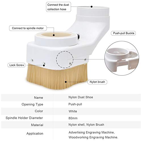Daedalus NL330 CNC Dust Shoe, Spindle Dust Shoe Cover Cleaner for CNC Router 80 mm Spindle Motor Milling Machine Engraving Tool, White 80mm Dust Shoe