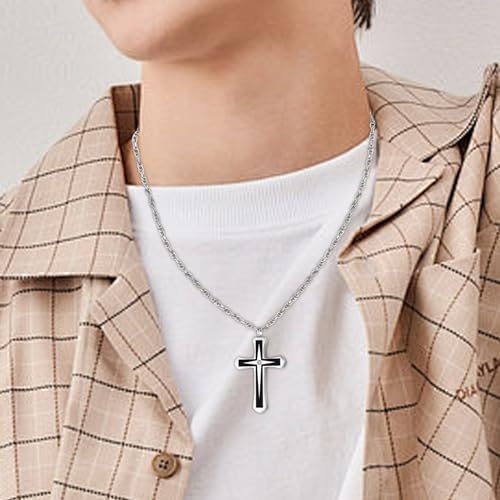XIUDA Cross Urn Necklaces for Ashes Crystal Cremation Pendant Urns for Human Ashes Memorial Keepsake Cremation Jewelry for Men Women Silver