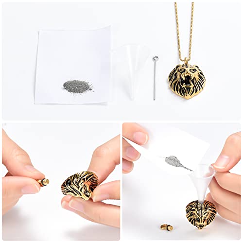 Yinplsmemory Lion Cremation Jewelry Urn Necklace for Ashes for Men Gold