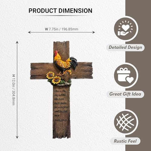 Pine Ridge Chicken Cross - Wall Hanging Cross, Hanging Home, Spiritual Decor For Wall, Wildlife Decorations For Home Cabin, Chicken Decor Rooster Cross