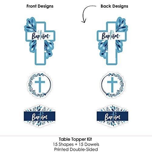 Baptism Blue Elegant Cross Party Centerpiece Sticks - Table Toppers - 15pc