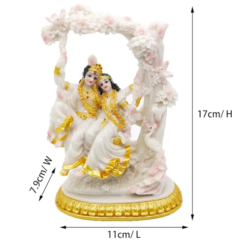 BangBangDa Radha Krishna Statue on Swing - Marble Color 6.7”H Polystone Indian Murti Krishna Idol for Valentine/Wedding/Birthday/Diwali for Indian Family Man Women Pooja Item