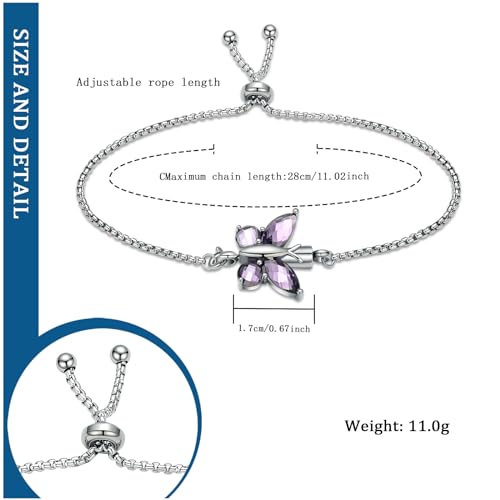 constantlife Crystal Butterfly Cremation Bracelet for Ashes for Women Stainless Steel Pendant Urn Keepsake Adjustable Wristband Bangle Memorial Jewelry Gift Purple