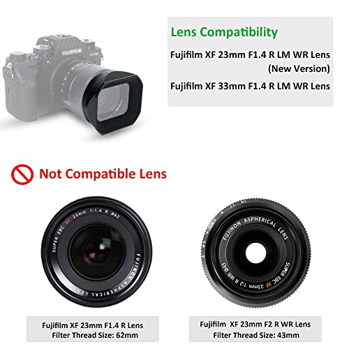 JJC Bayonet Metal Lens Hood for Fujifilm Fuji Fujinon XF 23mm F1.4 R LM WR and XF 33mm F1.4 R LM WR Lens, Replaces Fuji LH-XF23 II/LH-XF23-2 Lens Hood Shade with Hood Cap For XF 23mm f1.4 Lens