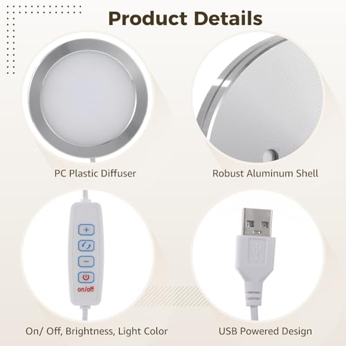 6 PCS LED Lamp Kit, USB Powered LED Light with Inline Switch, 3 Color Modes, 10 Brightness Levels, Aluminum Shell, PC Diffuser, DIY Lighting Set for Custom Lamp Projects, 3D Printed Shades, Crafts