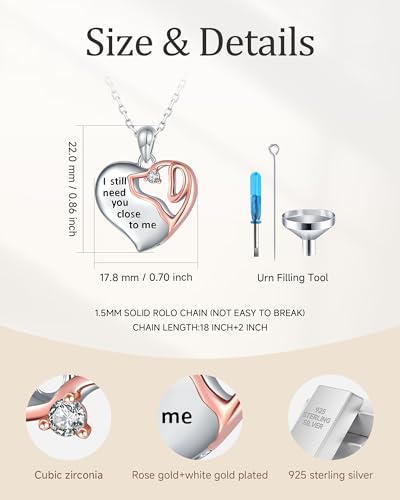 925-Sterling-Silver Cremation Pet Urn Necklace for Ashes for Dog - Heart Urn Dog Necklaces Pet Memorial Keepsake Memory Pendant Jewelry Gifts